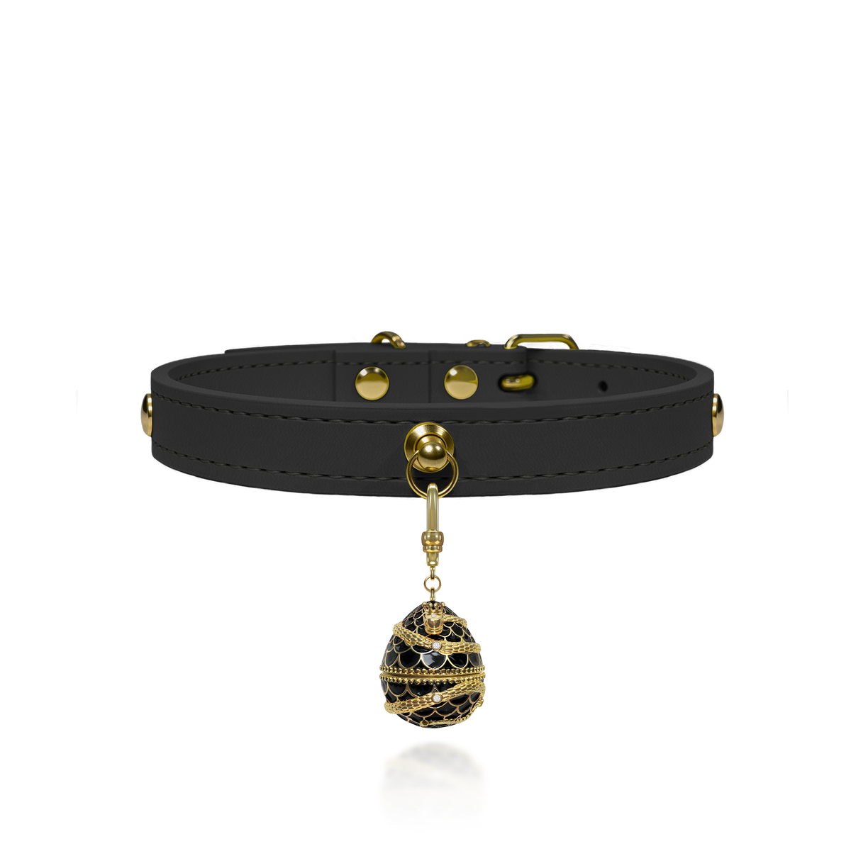 Onyx Black Pendant Dog Collar - detail view