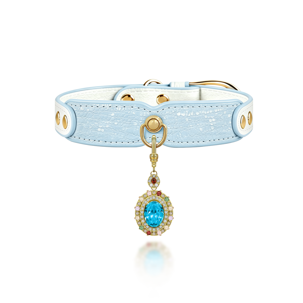 Ice Blue Pendant Dog Collar - detail view