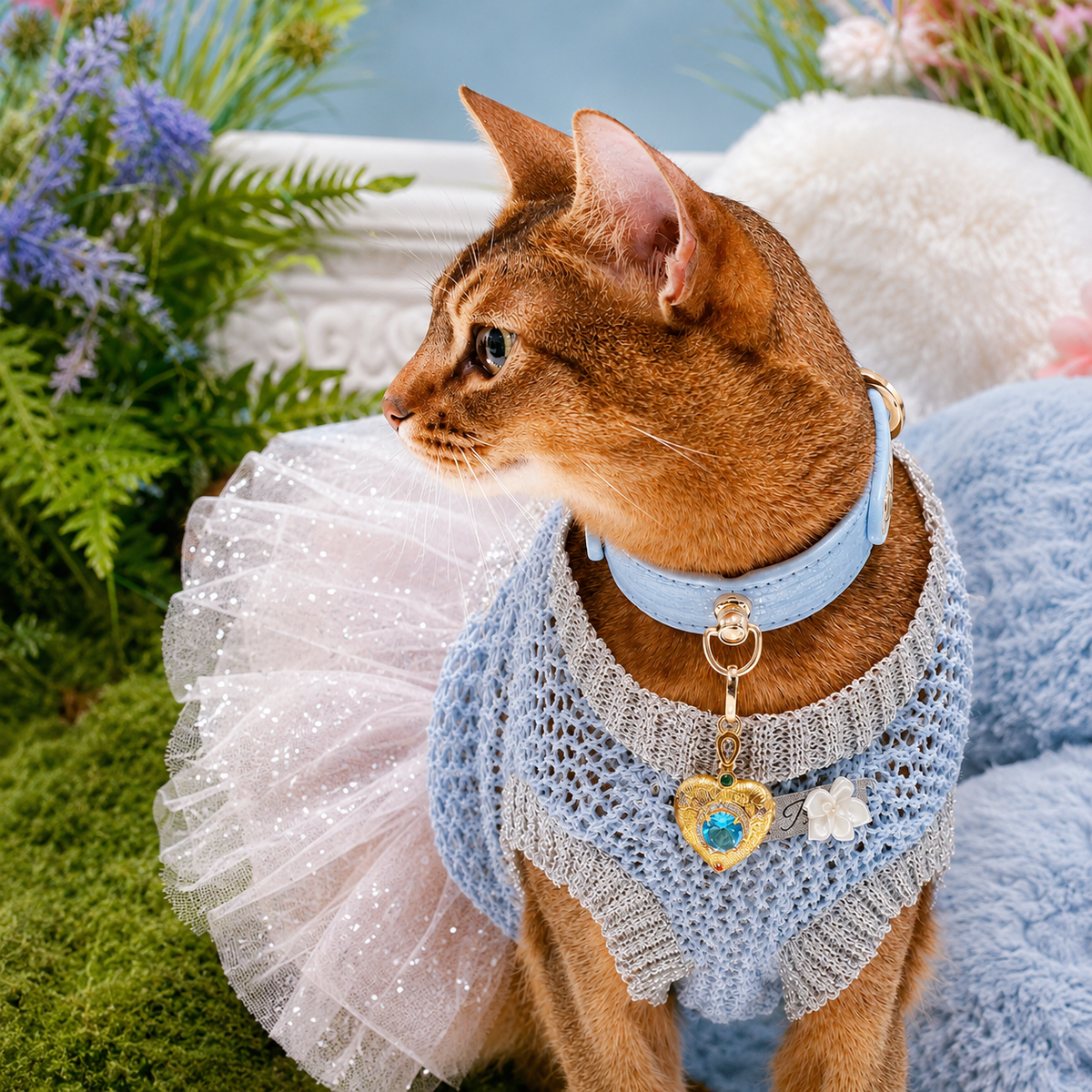 Ice Blue Pendant Dog Collar - close-up view
