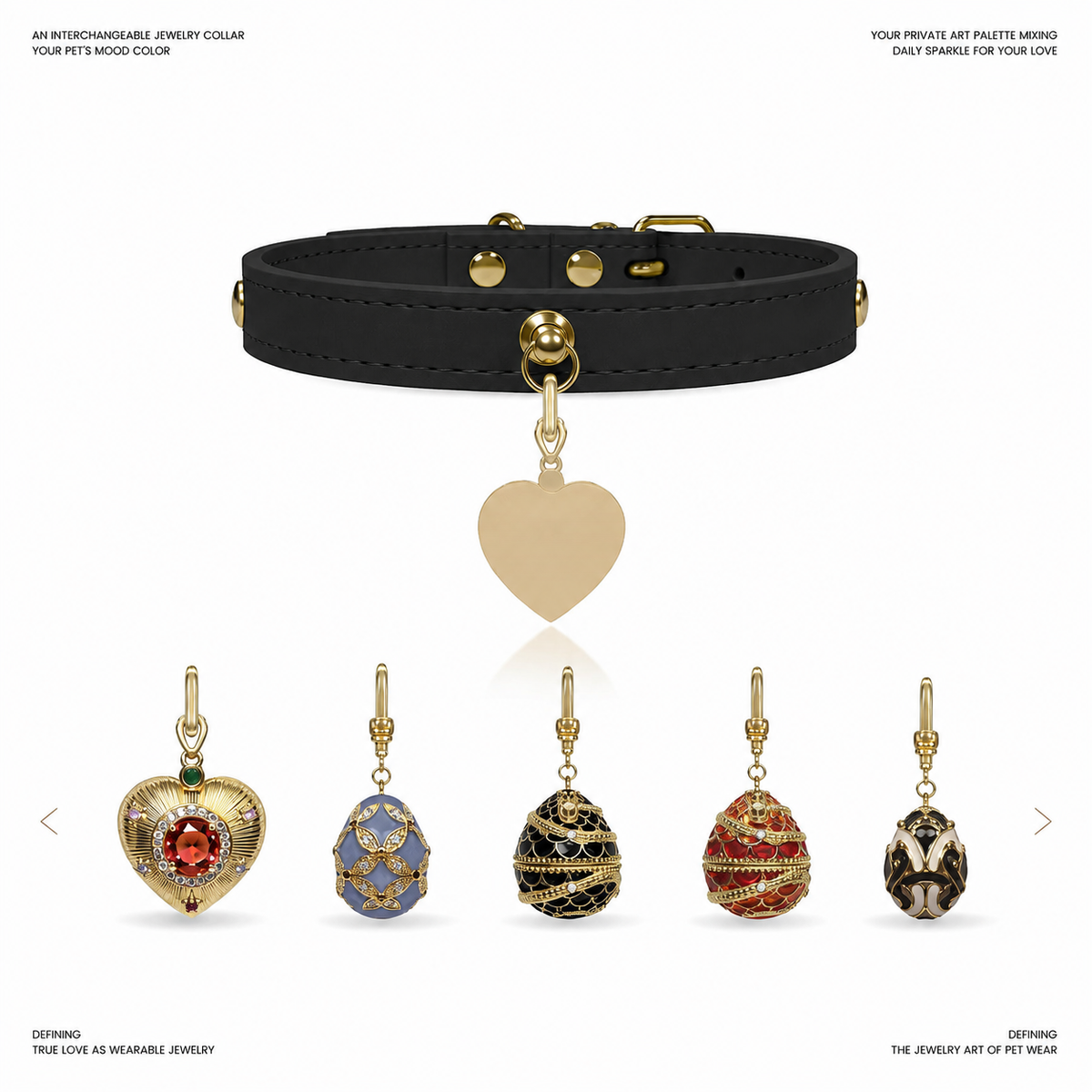 Onyx Black Pendant Dog Collar - additional detail