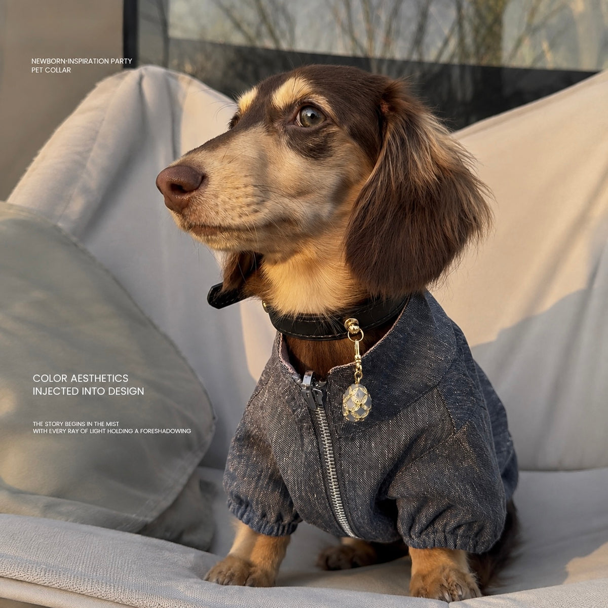 Onyx Black Pendant Dog Collar - styling view