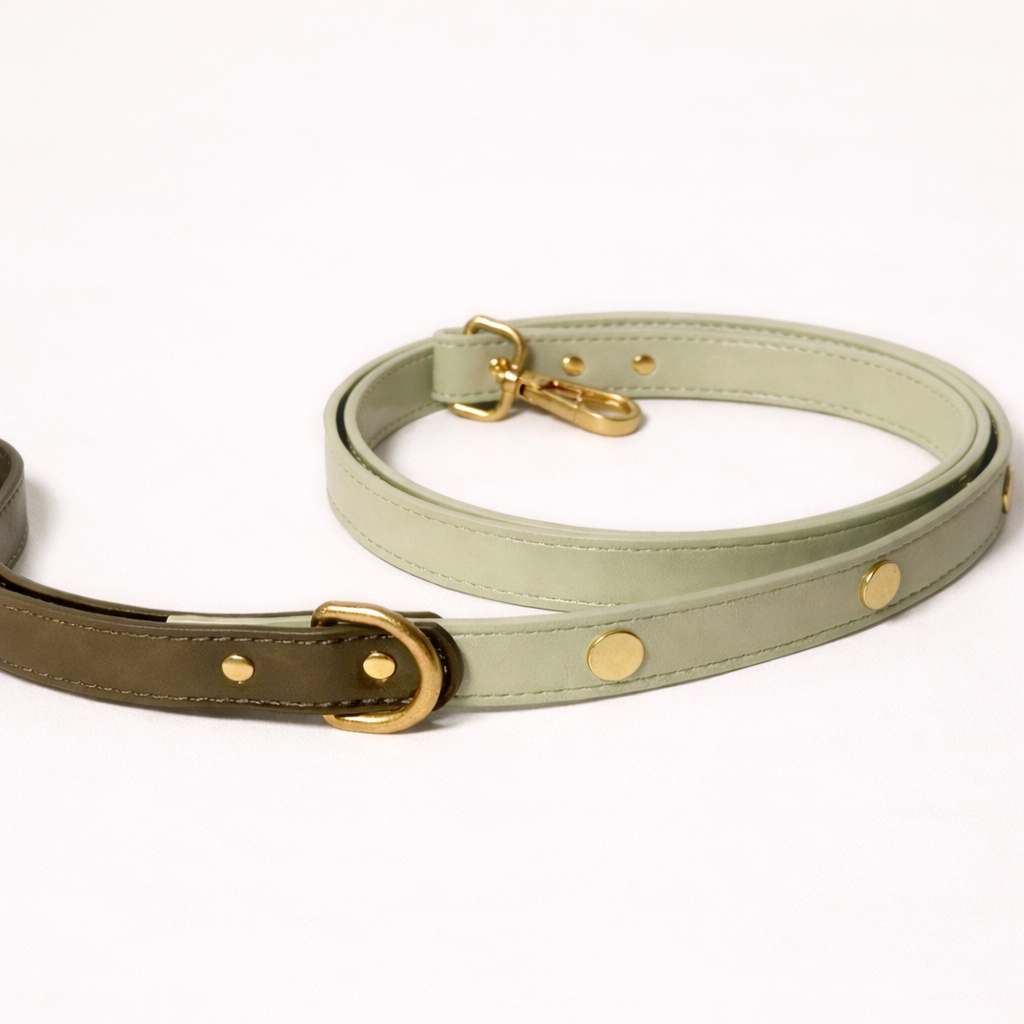Olive Green Leather Dog Leash
