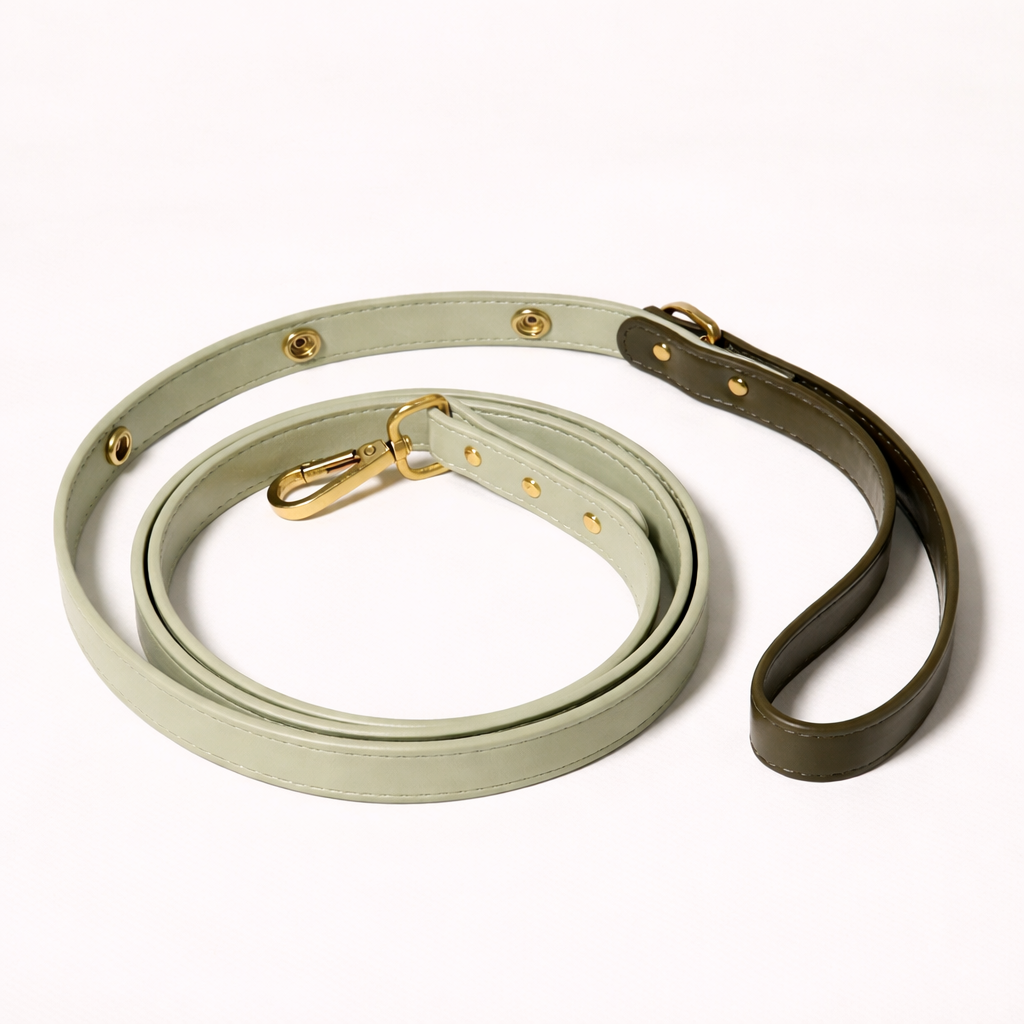 Olive Green Leather Dog Leash