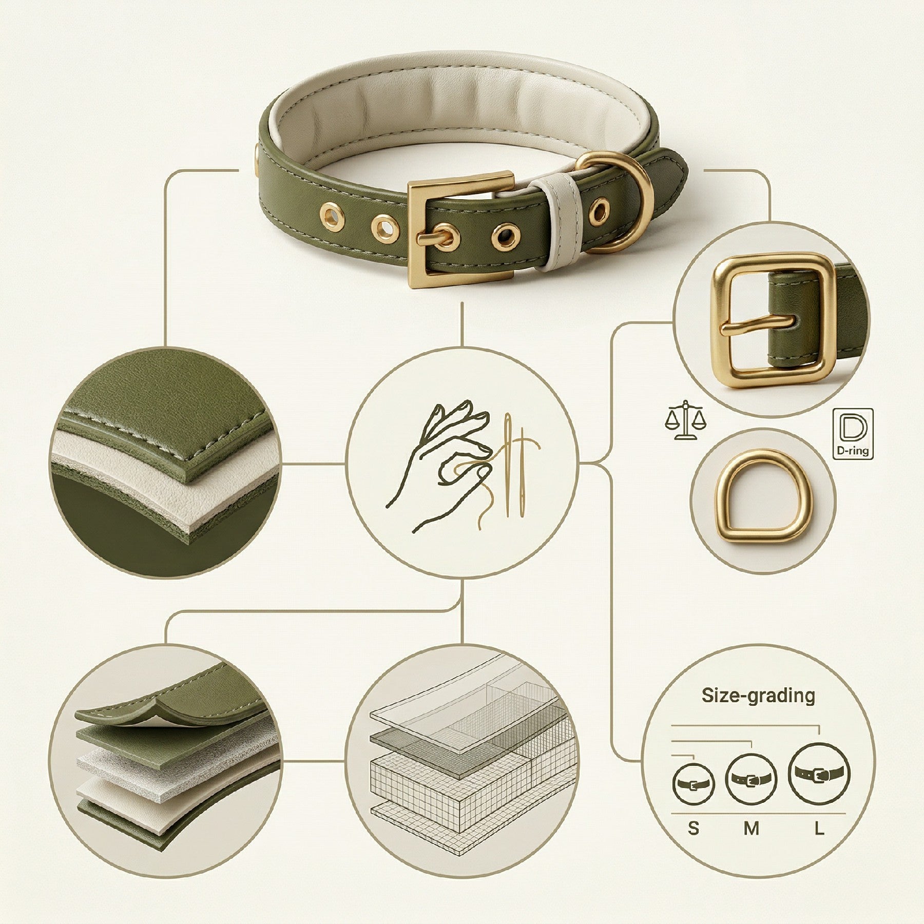Olive Green Leather Dog Collar