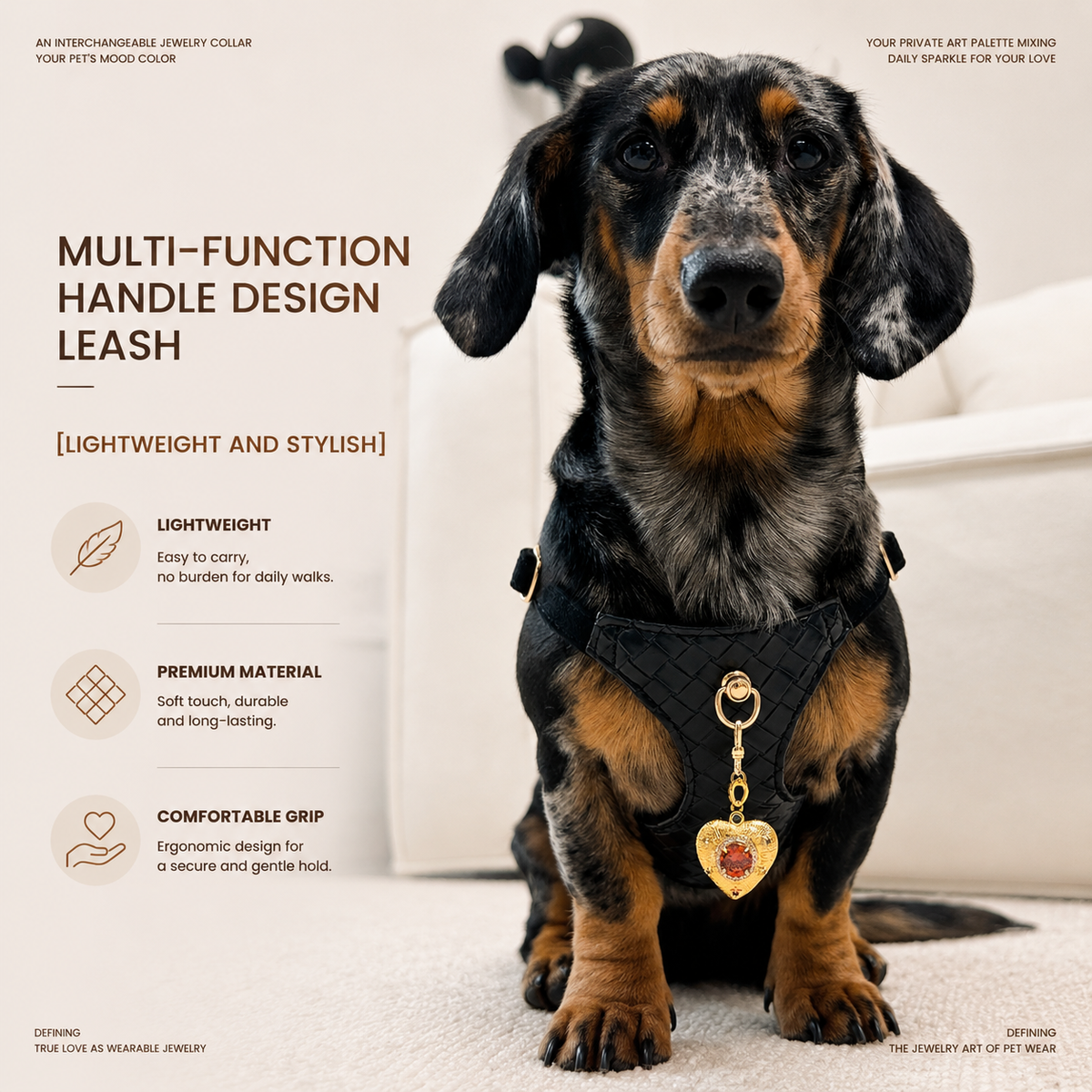 Onyx Weave Pendant Dog Harness Set - close-up view