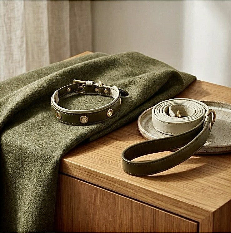 Olive Green Leather Dog Leash