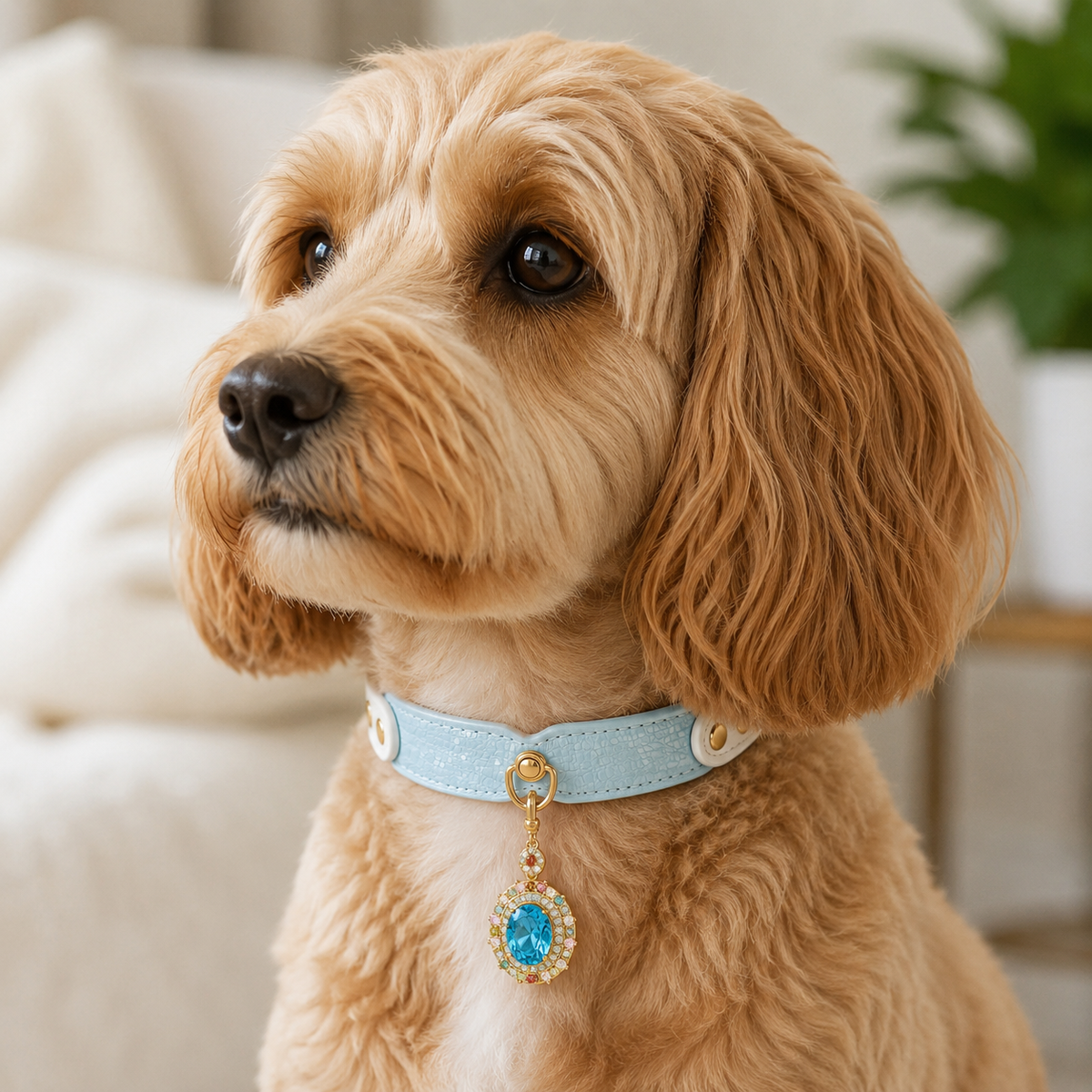 Ice Blue Pendant Dog Collar - lifestyle view