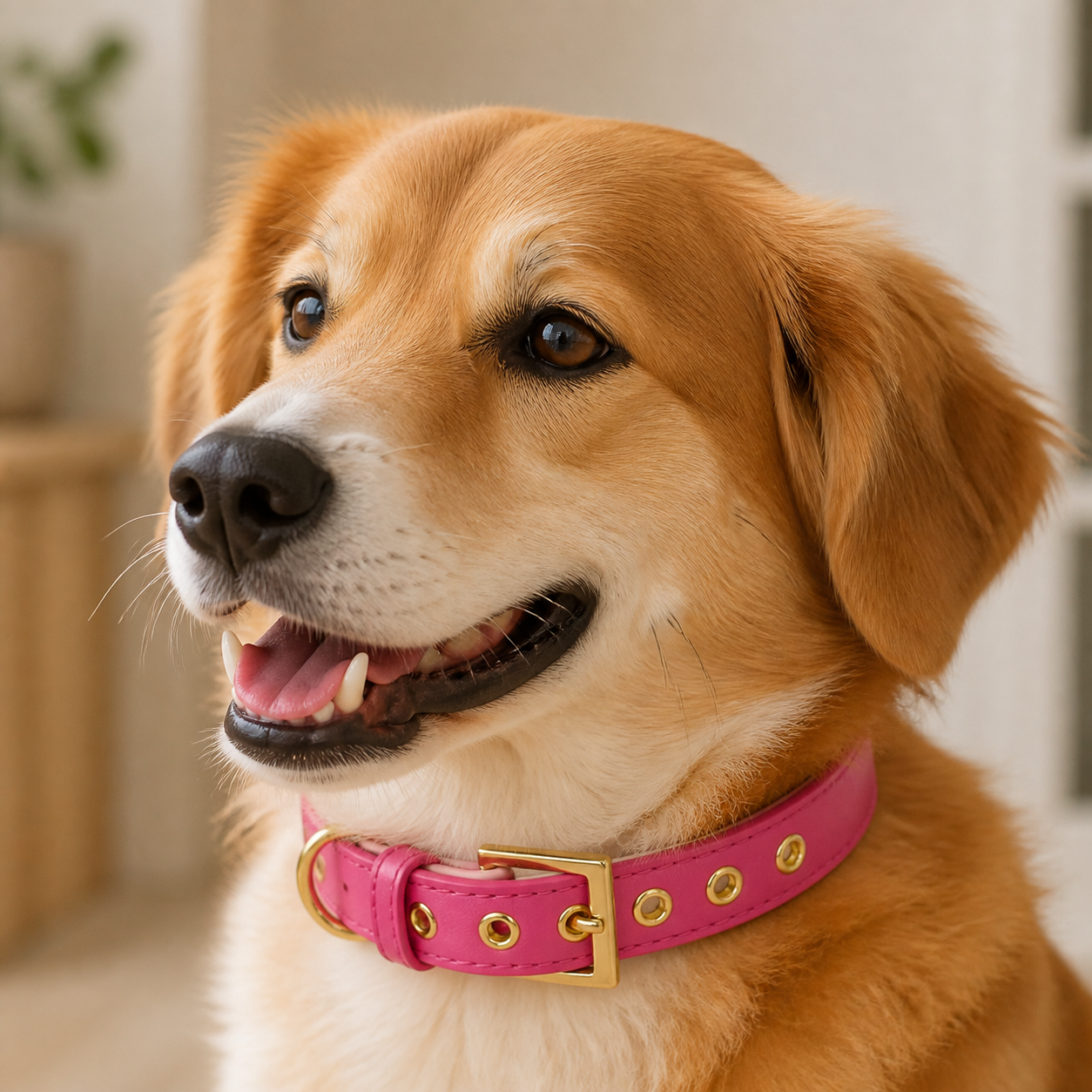 A dog wearing the Bubblegum Pink Collar