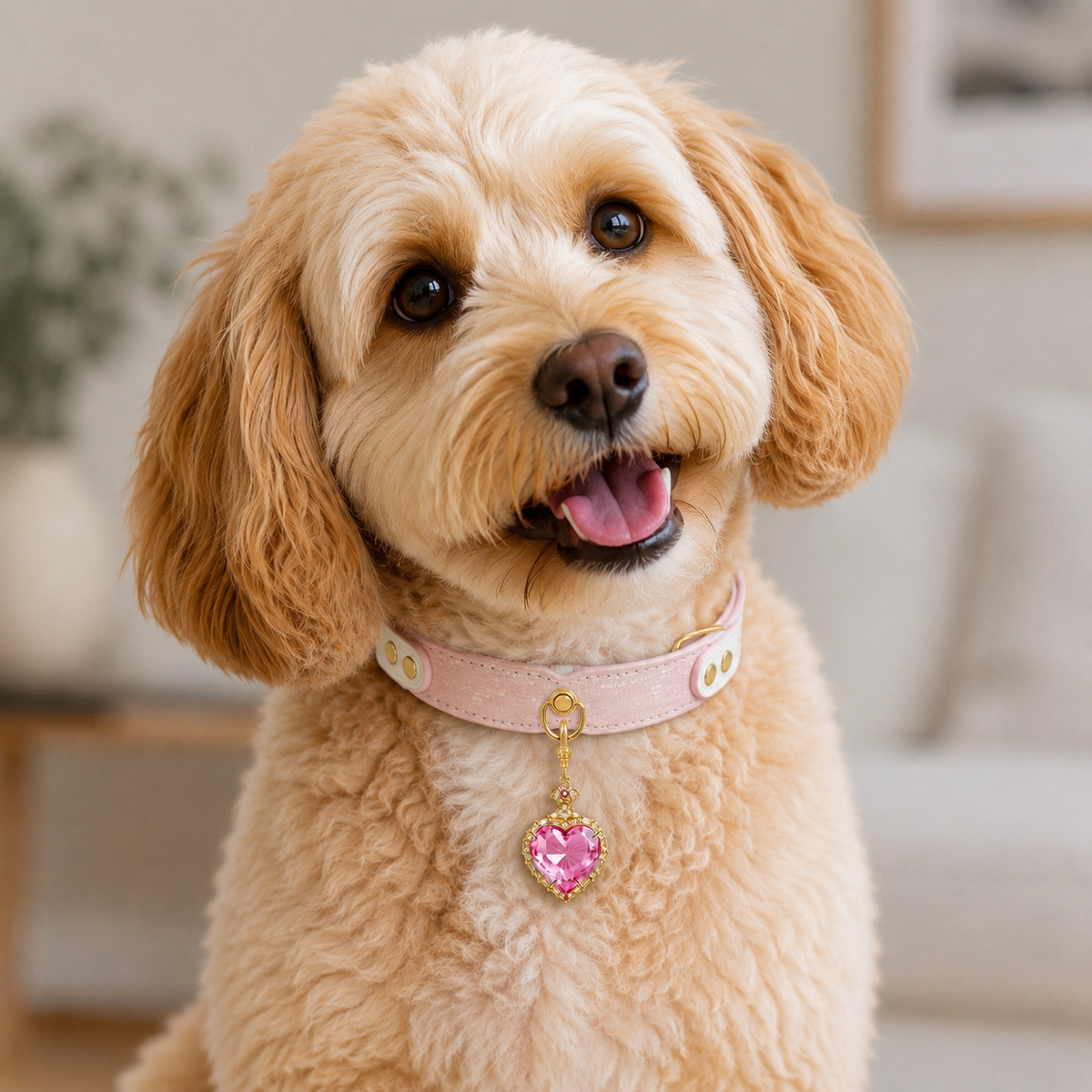 Blush Pink Pendant Dog Collar - lifestyle view