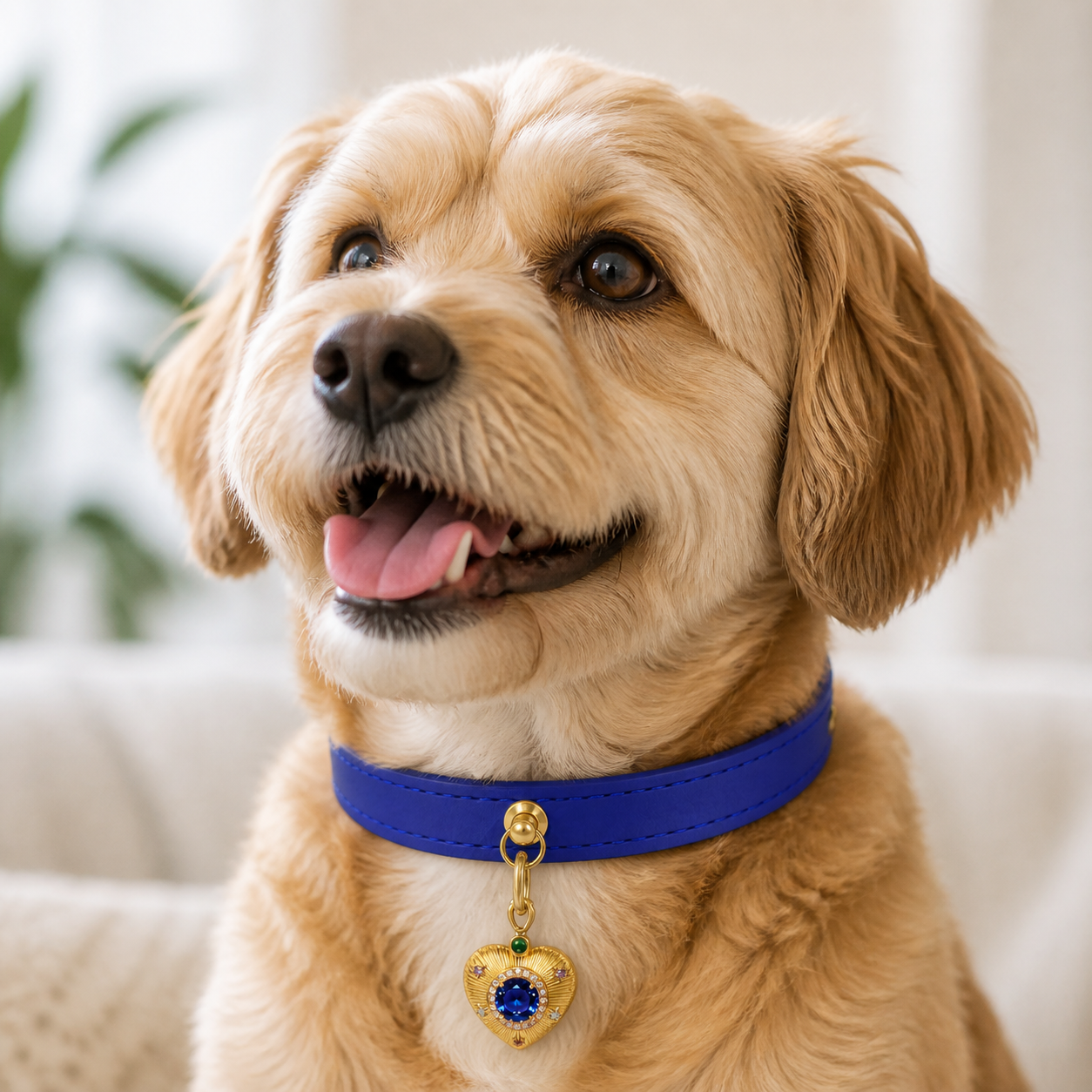 A dog wearing the Royal Blue Pendant Collar