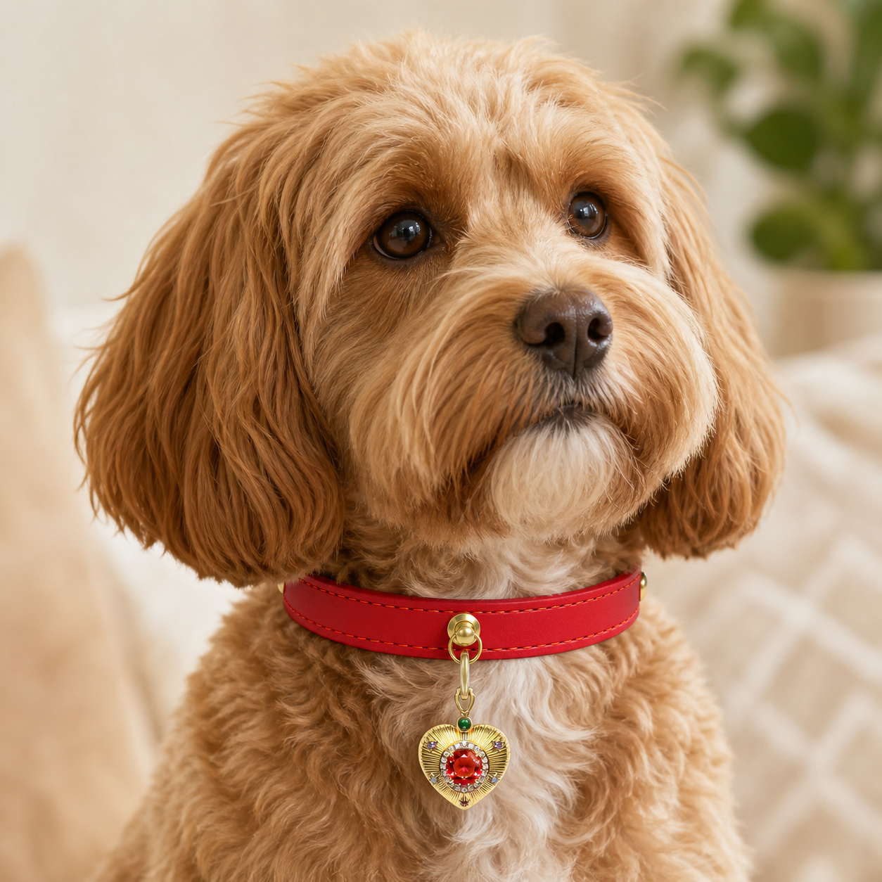 A dog wearing the Crimson Red Pendant Collar