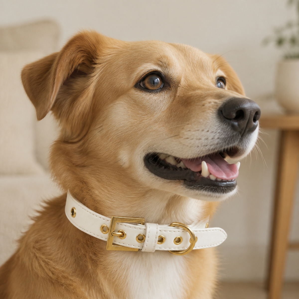 White & Gold Vegan Leather Dog Collar - alternate detail
