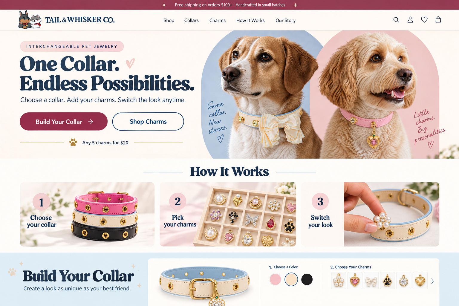 Pink, cream and black interchangeable dog collars